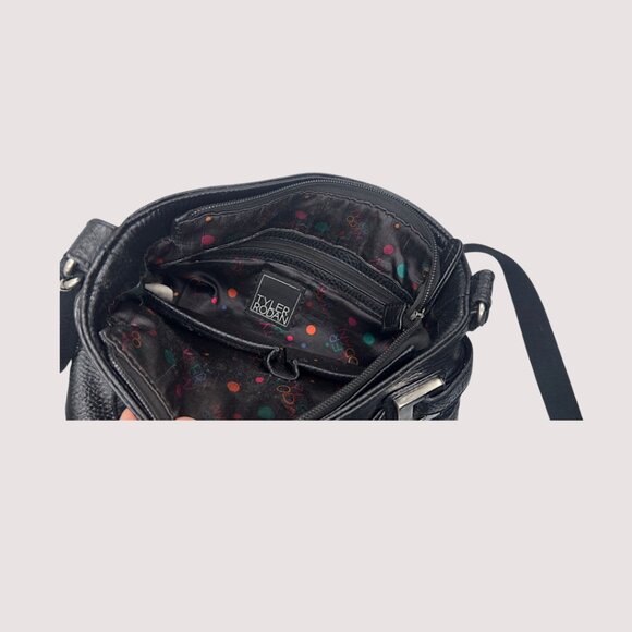 Tyler Rodan Black Faux Leather Crossbody Bag – Adjustable Fabric Strap - Picture 9 of 14